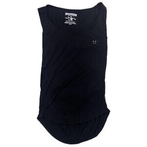 True Religion Women's Knit Open Back Tank Top Shirt With Crystal Horseshoe Logo